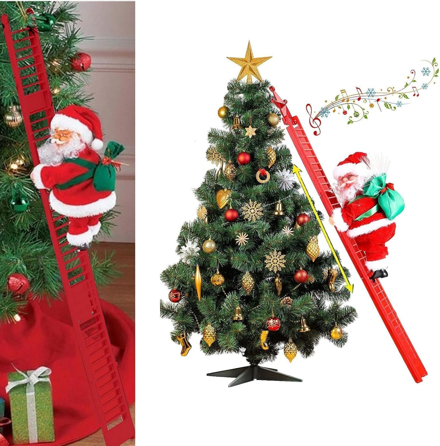 Photo 1 of Electric Santa Claus Climbing Ladder to Christmas Tree with Music, Hanging Ornaments for Xmas Tree Ornament Indoor