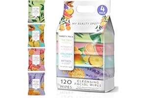 My Beauty Spot 4 Pack Face Cleansing Wipes for Women - Makeup Remover Wipes with Tea Tree, Vitamin C, Collagen, Retinol - 120 Pcs Face Cleansing