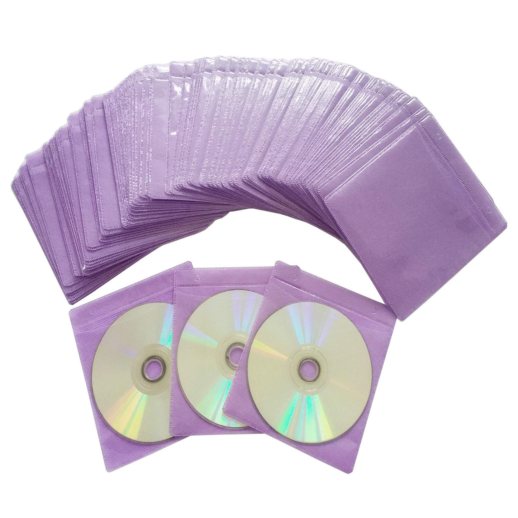 Photo 1 of 100 Pack Premium CD DVD Sleeves,Thick Non-Woven Material Double-Sided Refill Plastic Sleeve for CD and DVD Storage Binders Disc Case (Purple)
