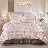 Bedbay Satin Comforter Set with Sheets,Pink Full Bed Set 10-Piece Bed Room Decor Aesthetic Comforter Set,Full Size Bed in a Bag,Silk Like Satin Bed Sheets,Silky Luxury Bedding Set for All Seasons
