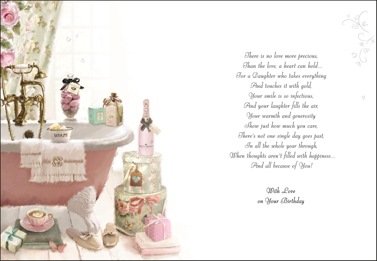 Large Daughter Birthday Card - (JJ-V119) - Bath Tub and Treats - Velvet Range - Embossed, Foil and Flitter Finish - Image 3