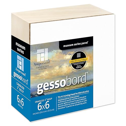 Ampersand Art Supply Gesso Wood Painting Panel: Museum Series Gessobord, 6" x 6", 2" Cradled Profile