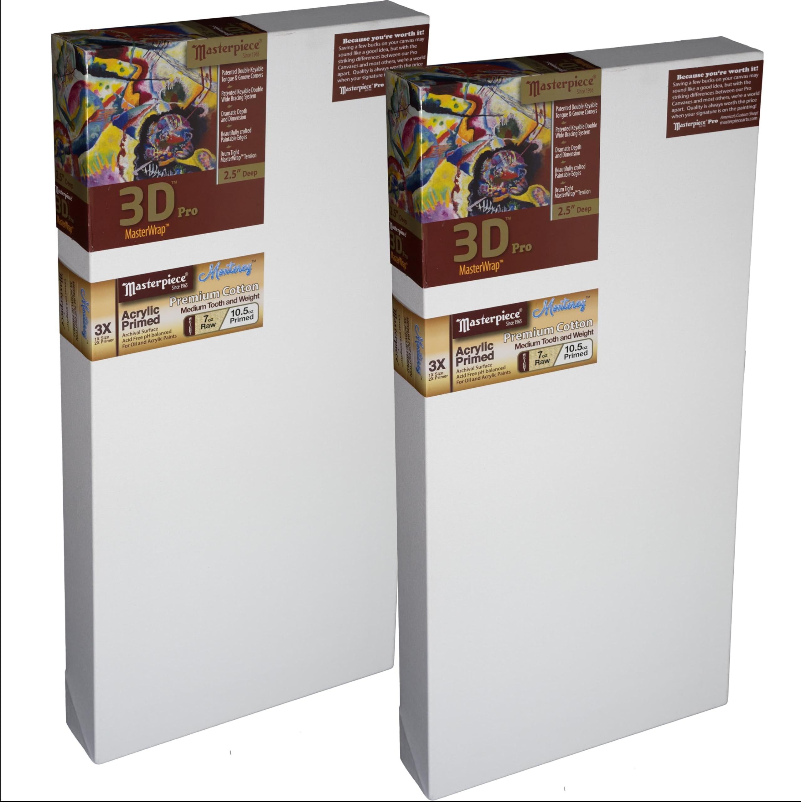 MASTERPIECE Z1DM-0814 3D Pro 2.5″ Deep Monterey 10.5 oz Cotton Medium Texture Stretched Canvas 8″ x 14″