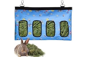 LENPESTIA Rabbit Hay Feeder Bag Guinea Pigs Hanging Hay Rack Manger Holder Dispenser Small Animal Feeder Storage Pouch for Bunny Chinchilla Hamster (Pattern Blue, 4 Windows)