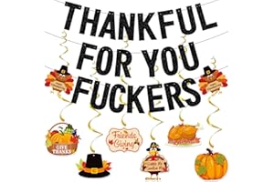 DENEO Thankful for you Banner,Black Friendsgiving Decorations Banner with hanging Swirls,Hs Thanksgiving Party Decorations for Mantel Indoor Home Office