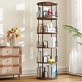 Arbcoler 5-Tier Rotating Bookshelf, 360° Round Spinning Book Shelf Tower, Tall Skinny Wood & Metal Bookshelf for Corner/Office/Home, Modern Industrial Vintage Style