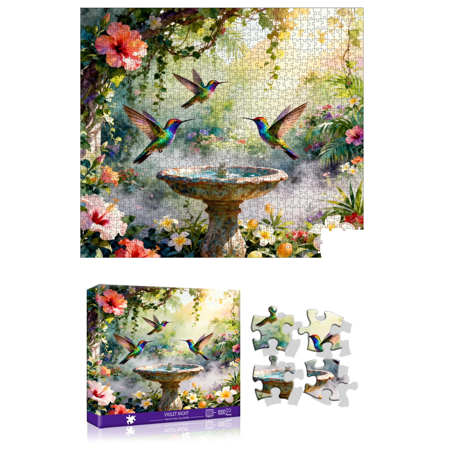 Reofrey Puzzle 1000 Teile - Hummingbird Haven, Rechteck Klassische Puzzles Für Erwachsene, 55x49cm Unmögliches, Familienspiel & Wanddekoration Puzzle-Liebhaber
