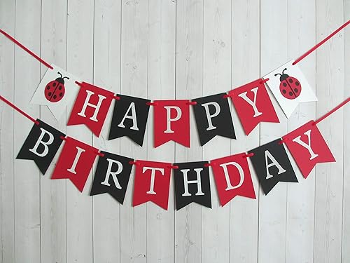 Amazon Com Lady Bug Happy Birthday Party Banner Sign Black Red