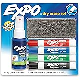 EXPO Low Odor Dry Erase Marker Starter Set, Chisel Tip, Assorted, Whiteboard Eraser, Cleaning Spray, 6 Count