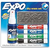 EXPO Low Odor Dry Erase Marker Starter Set, Chisel Tip, Assorted, Whiteboard Eraser, Cleaning Spray, 6 Count