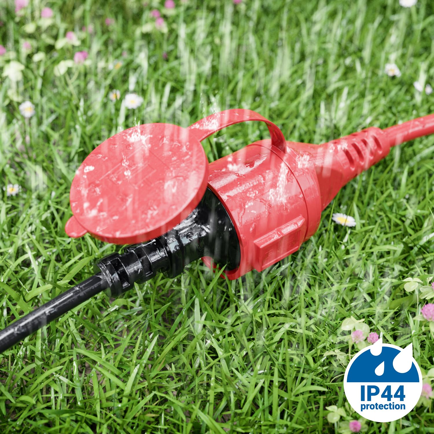 deleyCON 15m Outdoor Verlängerungskabel Stromkabel IP44 (H07RN-F 3G1.5mm²) Strom Verlängerung Witterungsbeständiges Gummi-Kabel für Außenbereich - Schutzkontakt Stecker auf Buchse - Rot 5