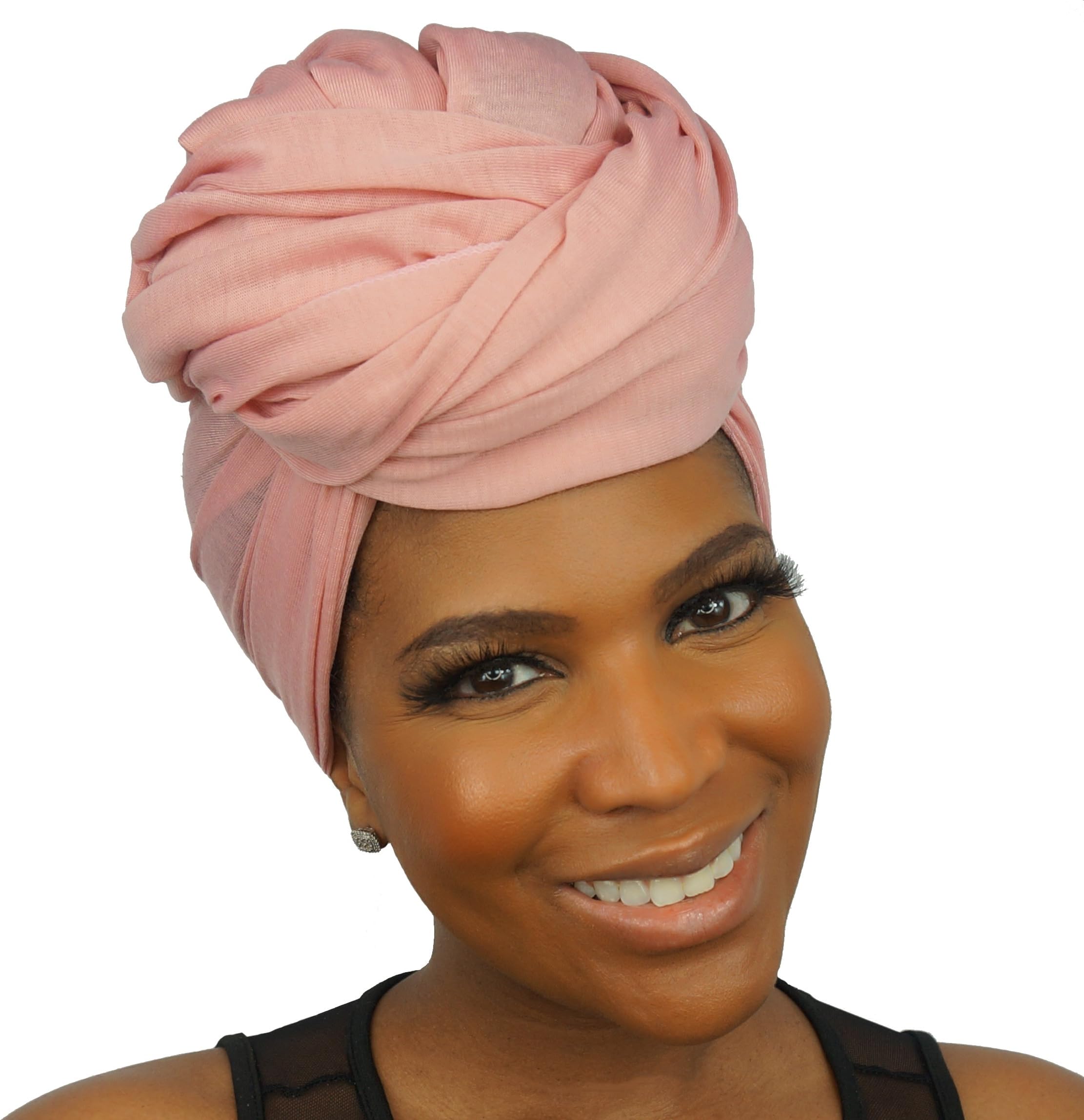 Stretch Head Wraps for Women | Extra Long Jersey Knit Turbans| Soft Cotton African Head wrap Scarf | CORAL