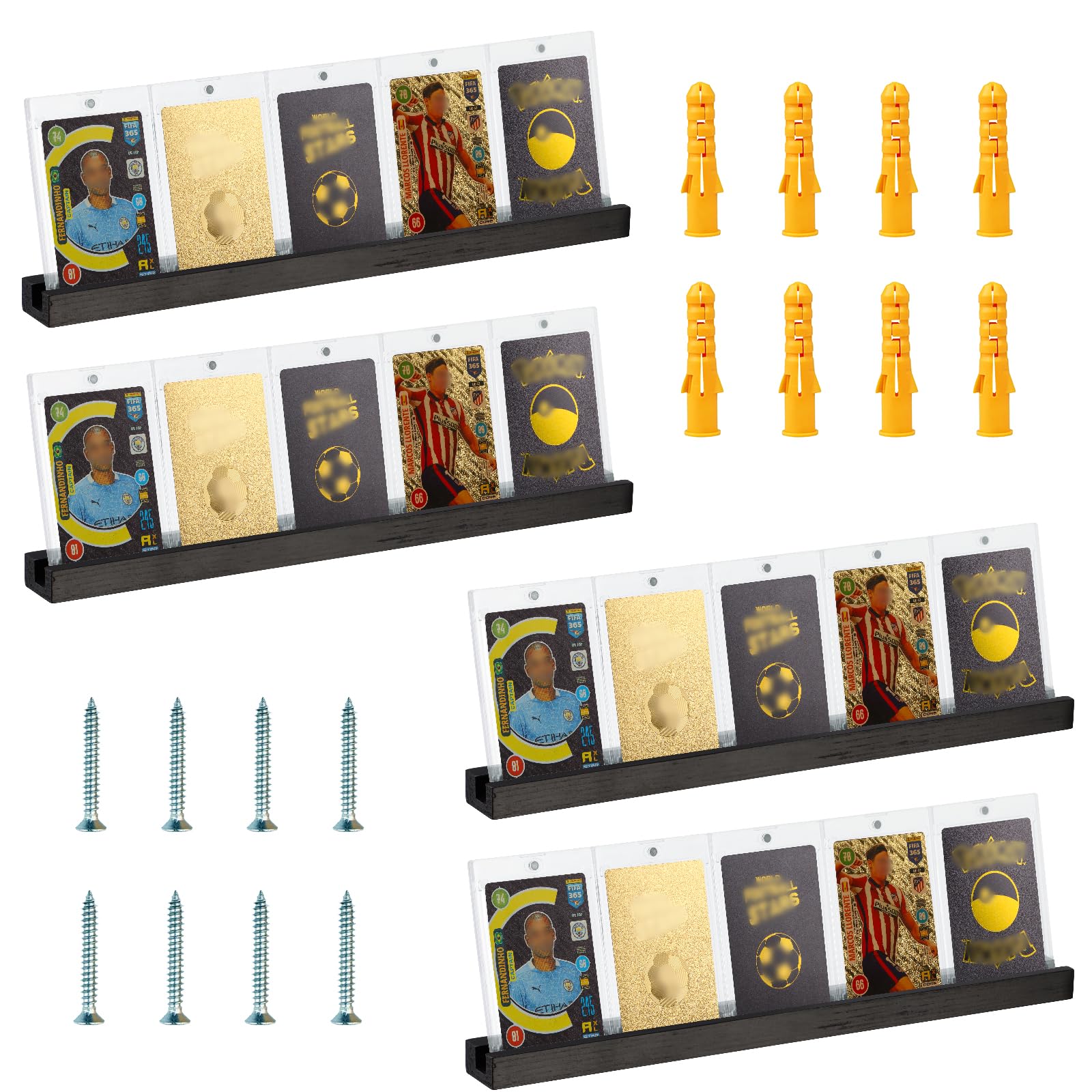 Photo 1 of 4 Pack Sports Card Display Stand Wood Trading Card Rack 15*1.2*0.7 Inch Graded Card Display Shelf Baseball Card Frame Wall Display Toploader Card Holder Display for Home Shop (No Card) (Black)