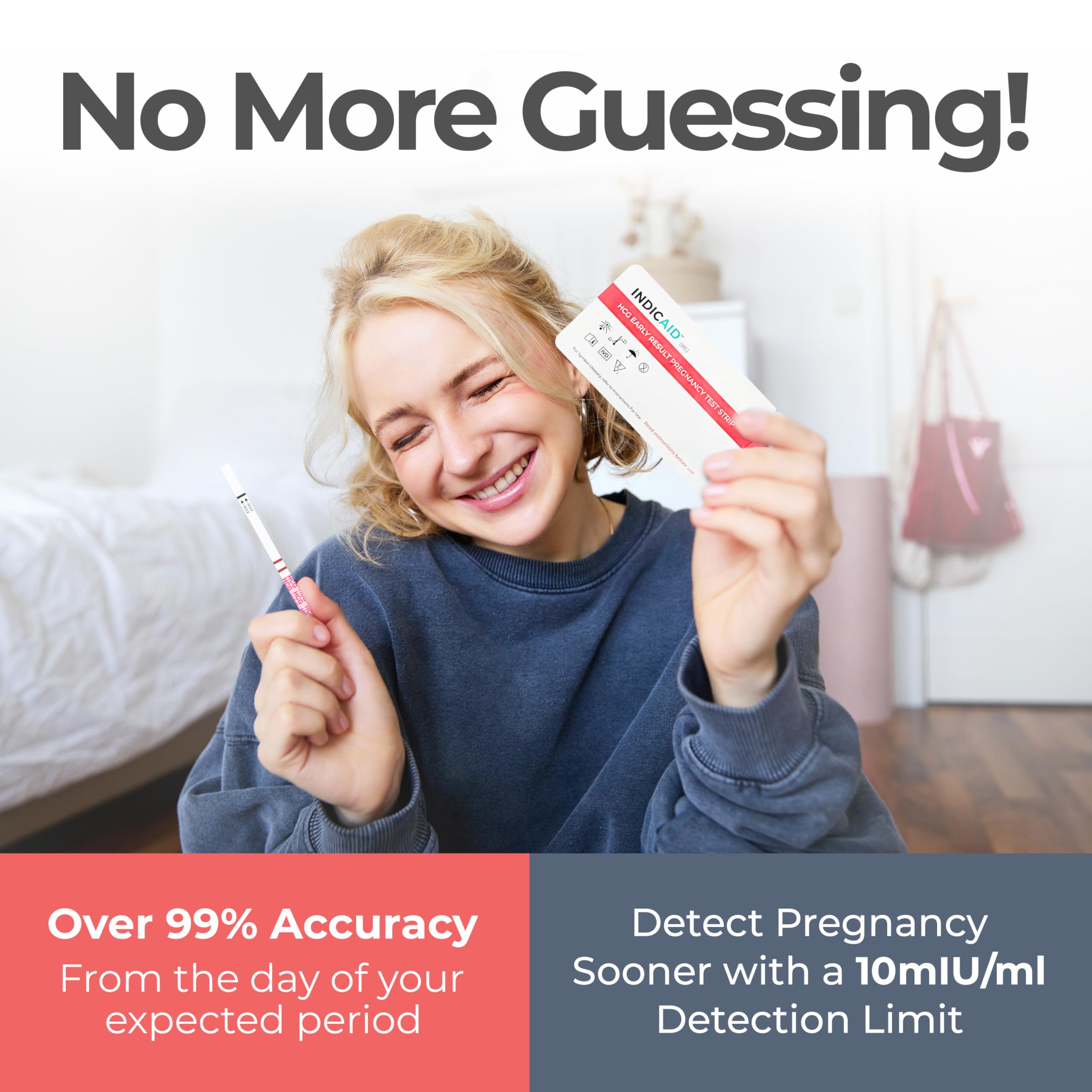 INDICAID Early Detection Pregnancy Test Strips - 25 Tests - hCG Test Early Result 6 Days Before Missed Period - High-Sensitivity Easy at-Home Pregnancy Tests - Rapid Results in 3 Minutes