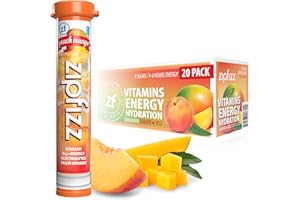 Zipfizz Daily Energy Drink Powder, Peach Mango, 20 Pack | 3-in-1 Sustained Energy, Rapid Hydration, and Essential Vitamins | Sugar-Free | Electrolyte Powder | Contains Vitamin B-12 & Antioxidants
