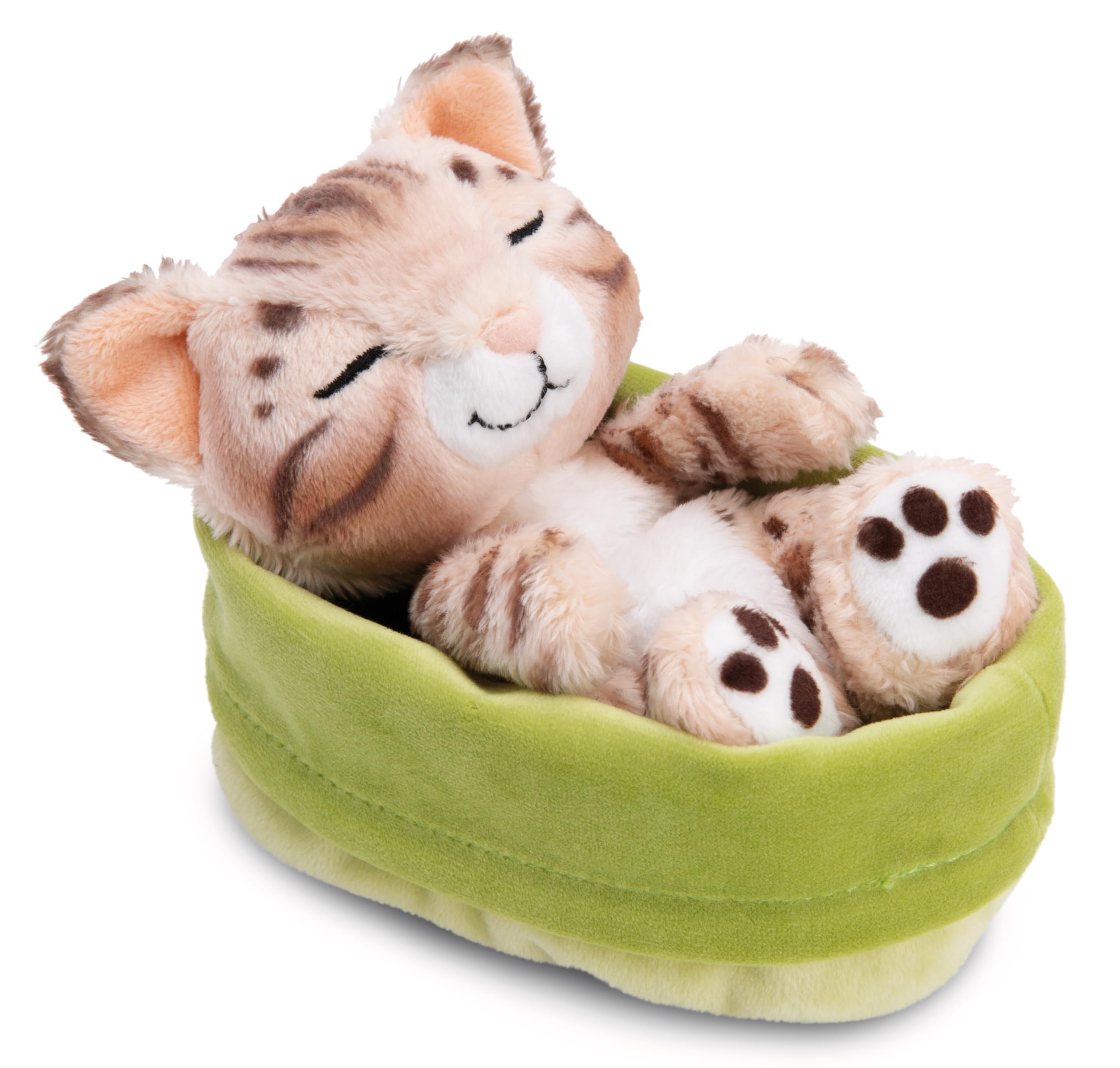 NICI Kuscheltier Katze Bengal 12cm schlafend im Körbchen - bunt - 63132