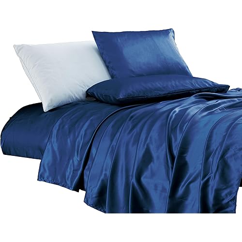 Chezmoi Collection 4-Piece Bridal Satin Solid Color Sheet Set (California King, Navy)