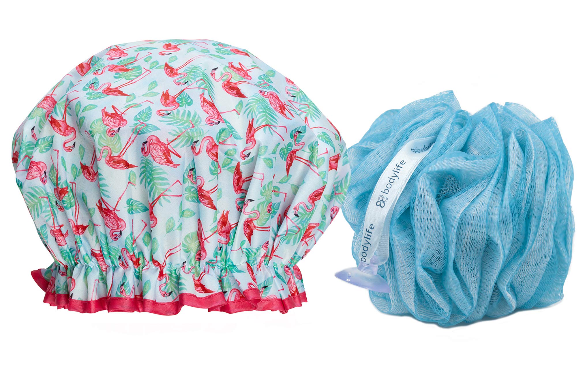 Bodylife Flamenco Flamingo Shower Cap With Kingfisher Blue Bath Scrunchie