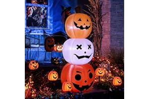 WBHome 6FT Halloween Inflatable Pumpkin Decor, Halloween Stakeable Pumpkin Blow Up Yard Decoration with LED Light (Plug in) f
