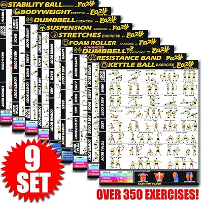 Eazy How To Multi Pack Bundle Exercise Workout Poster Big 28 x 20 Train Endurance, Tone, Build Strength &amp; Muscle Home Gym Chart - Premium