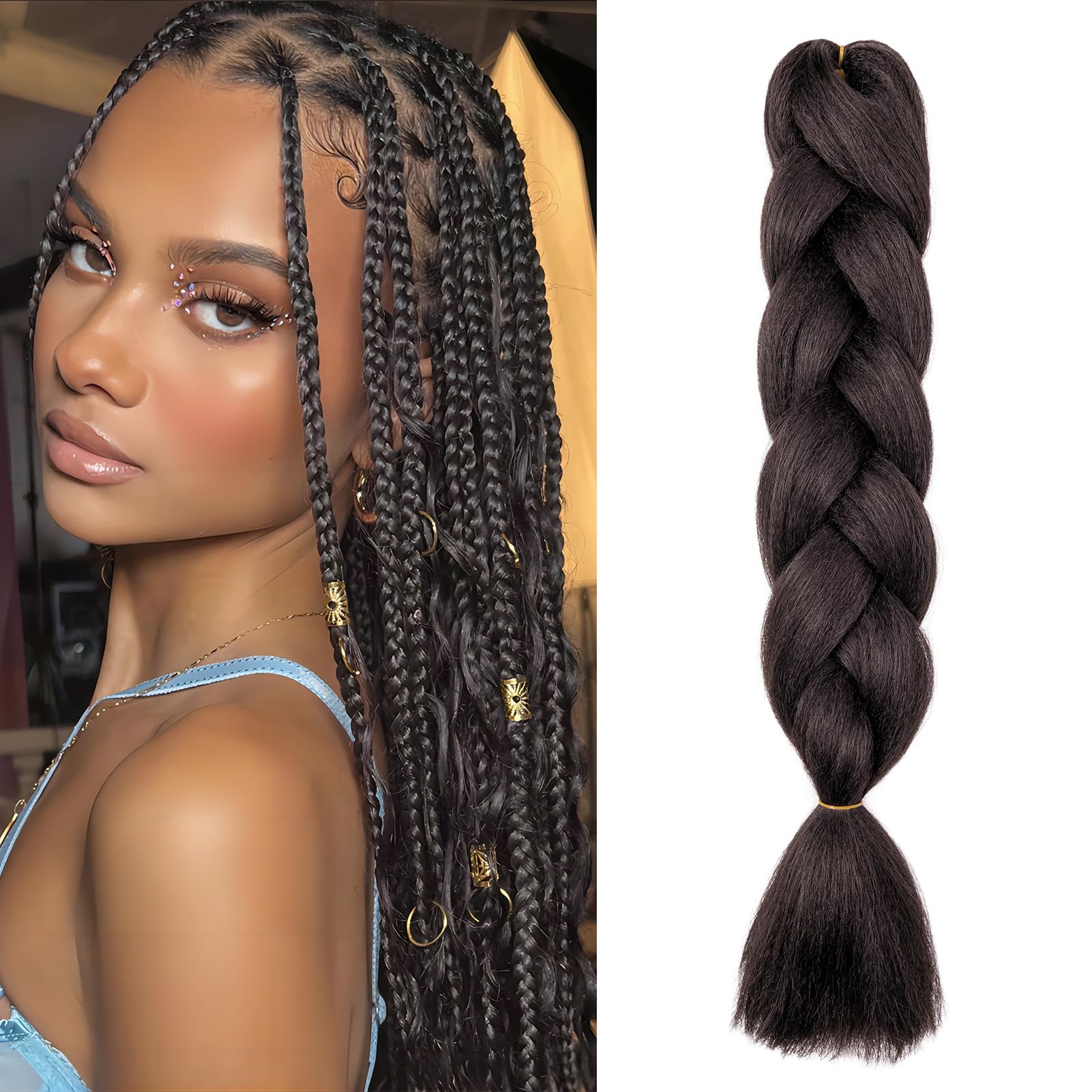 Dcbaboo Brown Hair Extensions for Braiding Jumbo Braiding Hair Extension 1pack 24inch Synthetic Hair Kanekalon Ombre Braids Extensions Hair Afro Crochet Twist Box Braids 100g, Dark Brown