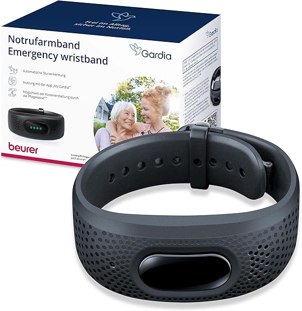 Beurer – Gardia Notrufarmband mit Sturzerkennung, innovatives Notrufsystem aus Armband und App, Sprachverbindung im Notfall 24h Notrufservice Zuhause & unterwegs, alle Vorteile mit dem ABO Ihrer Wahl
