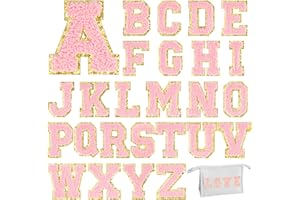 CZWZ 26 Pieces Self Adhesive Chenille Letter Patches Glitter Chenille Letter Patches Chenille Initial Patches for DIY Mobile Phone Clothing Backpack Bag Jackets Jeans (Pink)