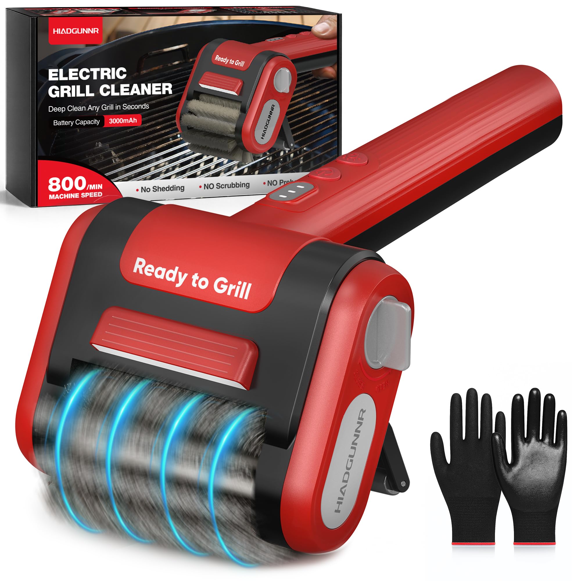 Photo 1 of Electric Grill Brush, Grill Cleaner with LED Light, 700–800 RPM Stainless Steel Bristles, 304 Removable Brush Head, Cordless & Type-C Rechargeable Grill Cleaning Tool for Outdoor BBQ