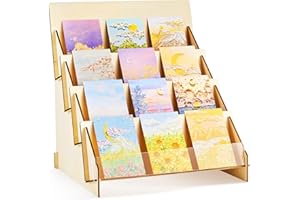 Barydat Greeting Card Display Stand Wooden Greeting Card Holder Portable Sticker Display Stand Multipurpose Rack for Vendors Counter Tabletop(13.4 x 12.6 x 14.2 Inches,Natural)