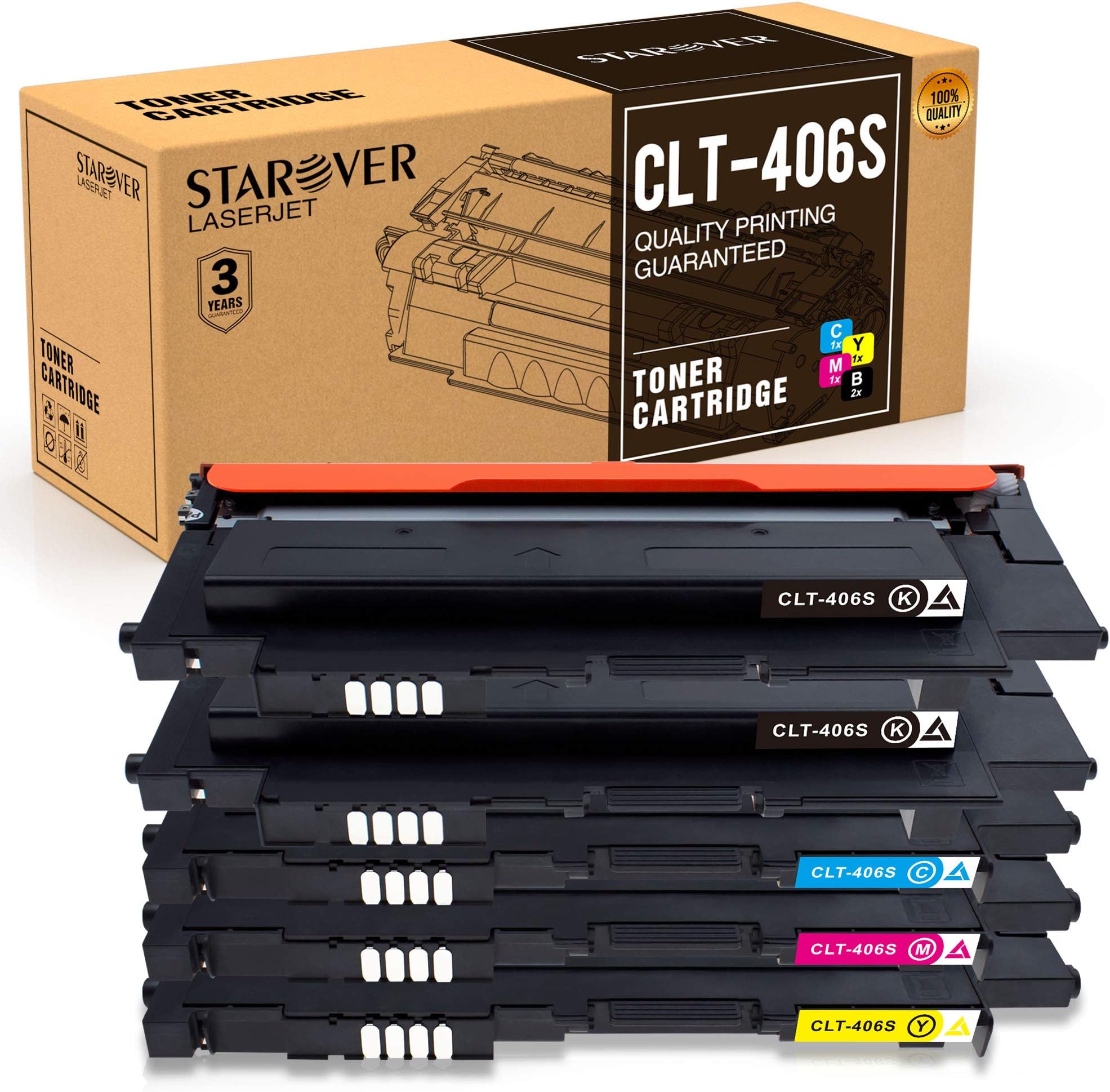 STAROVER 5X Compatible Toner Cartridges for CLT-406S (CLT-K406S - CLT-Y406S) for Samsung CLP-360 CLP-365 CLP-365W CLX-3300 CLX-3305 CLX-3305W CLX-3305N CLX-3305FW CLX-3305FN Xpress C410W C460FW C460W