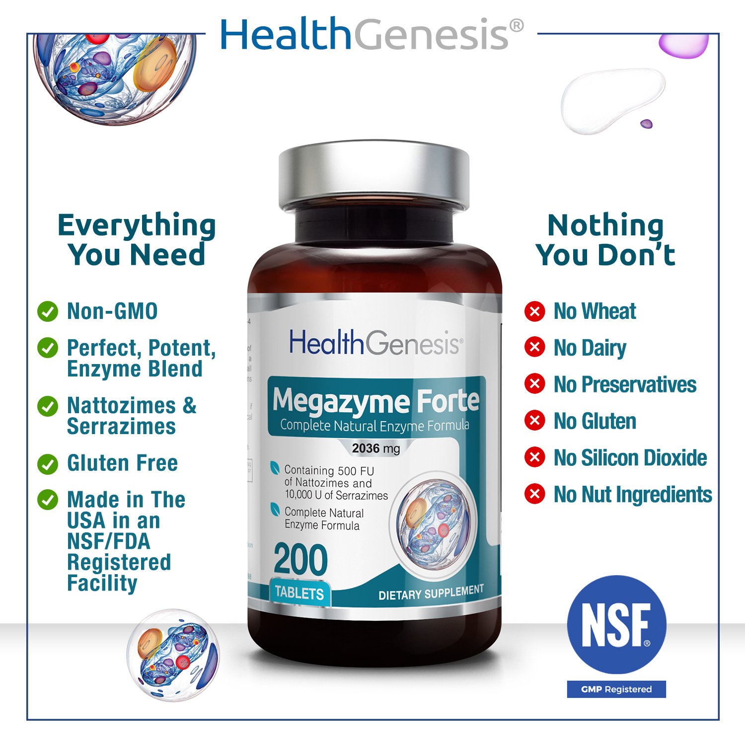 Megazyme Forte 200 Tabs Natural Plant Proteolytic Enzymes Digestive