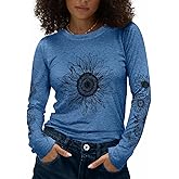 Flafens Long Sleeve T Shirts for Women - Crewneck Womens Graphic Tees Cotton Cute Cool Tshirts Teens Girls Girly
