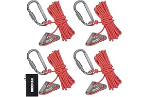 Hikeman 4 Pack Camping Rope with Locking Carabiner Clip,4mm Reflective Guy Lines with Triangular Guyline Adjuster Tensioner,Nylon Cord for Tent Tarp Tie Down,Hiking,Backpacking