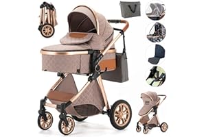 Kakbgee Compact Baby Stroller,Lightweight Reversible Infant Newborn Pram Stroller,Convenient One Hand Fold Toddler Stroller with Aluminum Frame,3-Position Recline Newborn Pram, Khaki