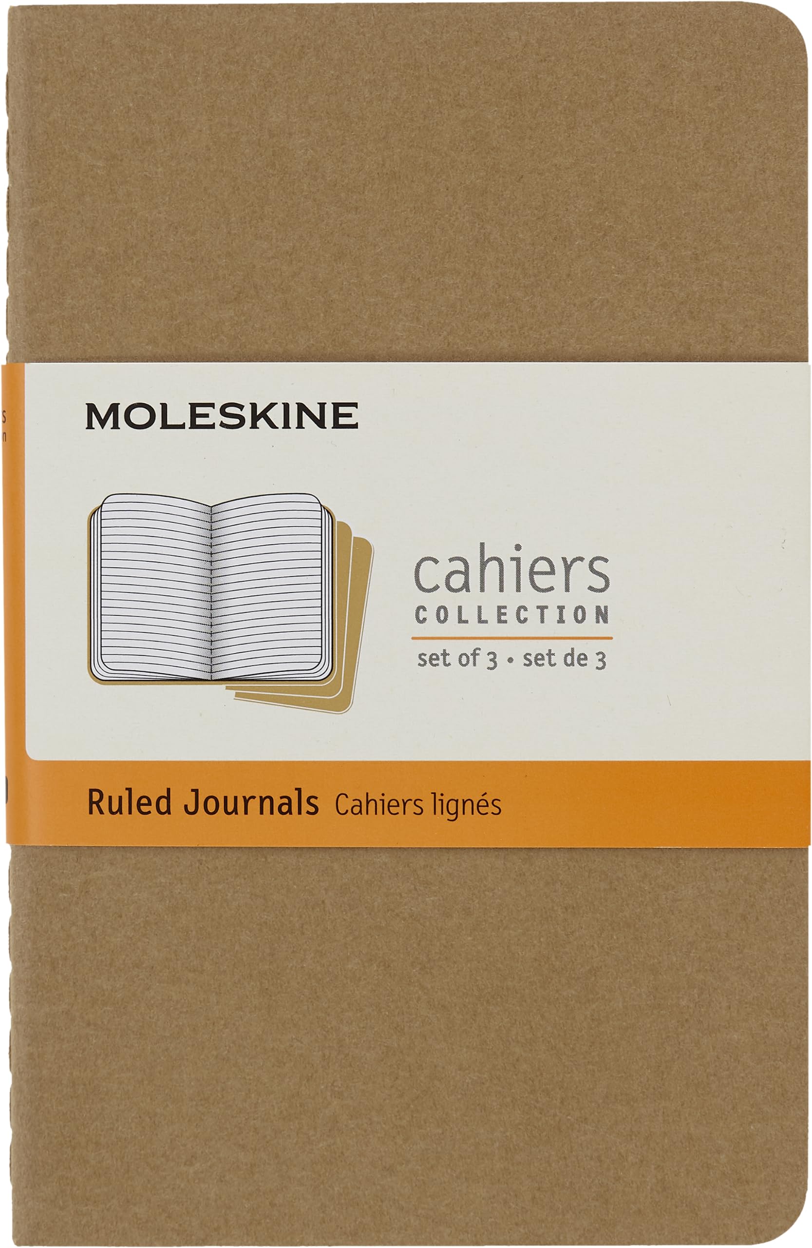 Moleskine S04924 Cahier Notebook- Set of 3- Ruled- Pocket- Kraft Brown
