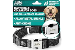 JAX PLANET Black Martingale Collar for Dogs - Heavy Duty Nylon Pet Collars for Escape-Free, No Pull Training & Walking with Alloy Metal Release Buckle & Reflective D Ring, One Time Adjustment, Safe & Secure, L