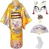 Kimonos for Women Japanese Dress Yukata Geisha Costume Fancy Robe Anime Cosplay Maid Outfit Mask Hand Fan Socks Set