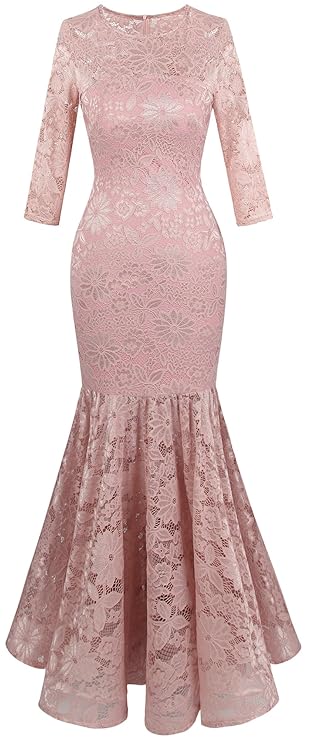 Angel-fashions Damen Blumen Spitze Lange Armel Meerjungfrau Bodycon Hochzeitskleid