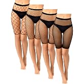 Newcotte 4 Pcs Women Fishnet Shorts Mesh Biker Shorts High Waisted Sheer | See Through Leggings Layering, Breathable, Fishnet Tights Bikini Cover Up, Elastic Waistband for Beach Pool Party, Lace Short