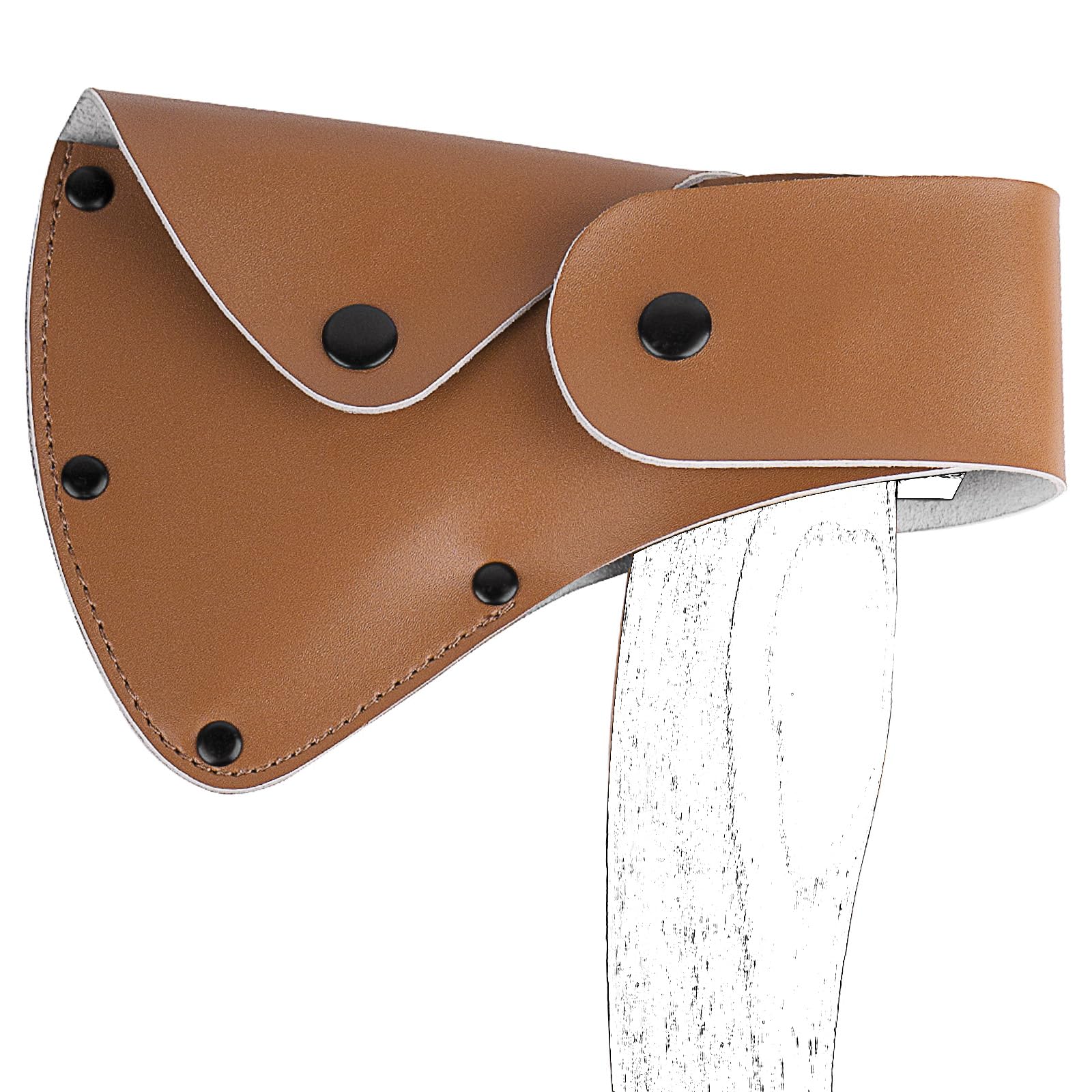 Linkidea Axe Edge Sheath for 5.9in Blade Width Axes - Vegan Leather Hatchet Protector with Metal Snap Closure & Belt Clip, Fits 4.1in Height Axes Guard Case (Brown)