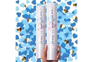 PrimePure Gender Reveal Confetti Cannon - Heart Shaped Confetti Poppers - Blue, 2 Pack - Baby Boy Gender Reveal Party Poppers - Blue Paper Baby Party Supplies Pop Gun