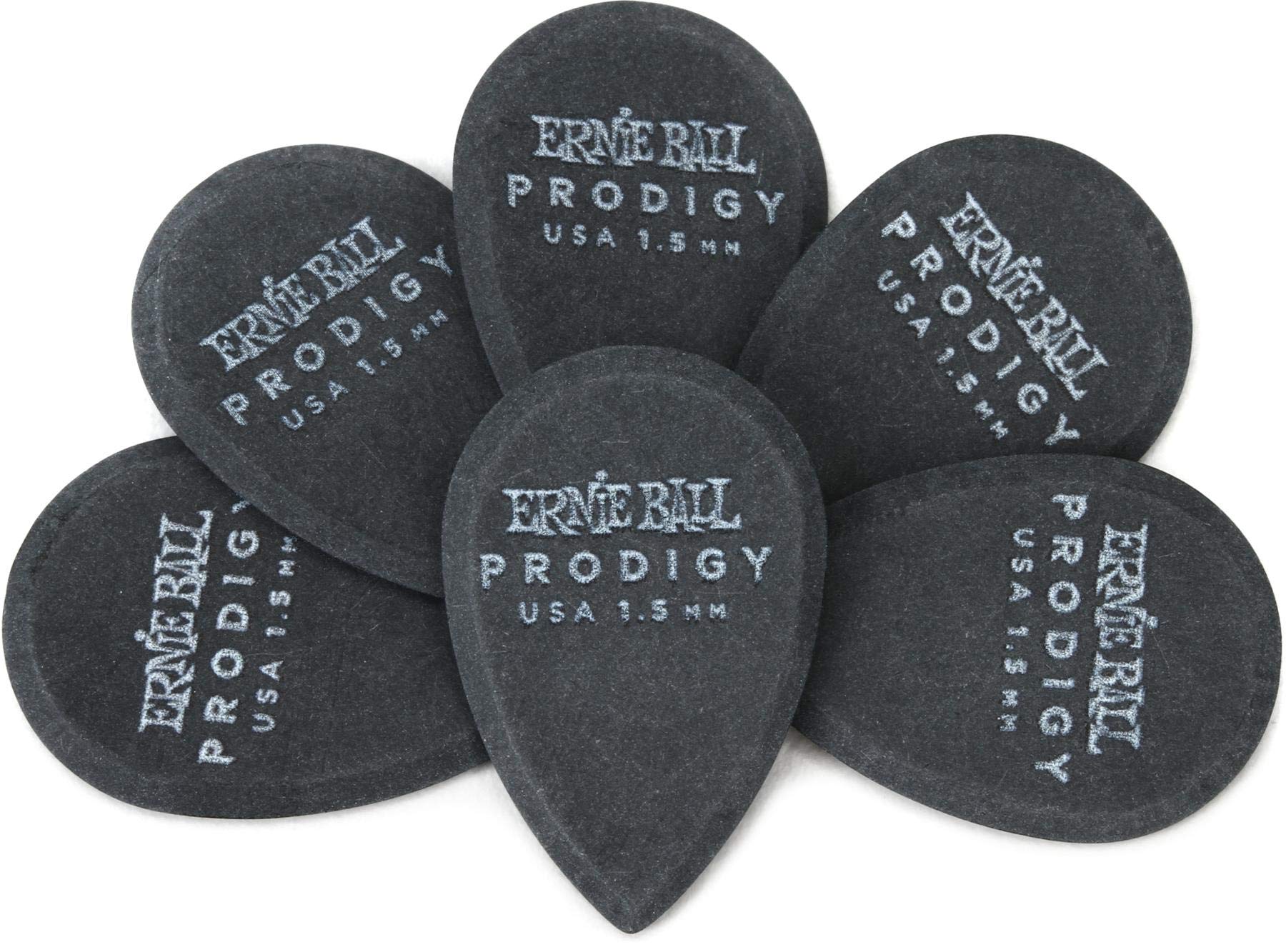 Ernie Ball 1.5 mm Black Teardrop Prodigy Picks 6-pack