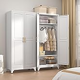TIMELESS PIECES Metal Wardrobe Cabinets,Armoire Wardrobe Closet with Hanging Rod,Clothes Storage Cabinet with Adjustable Shelves and Doors,Clothing Cabinet for Bedroom,Office, Laundry Room