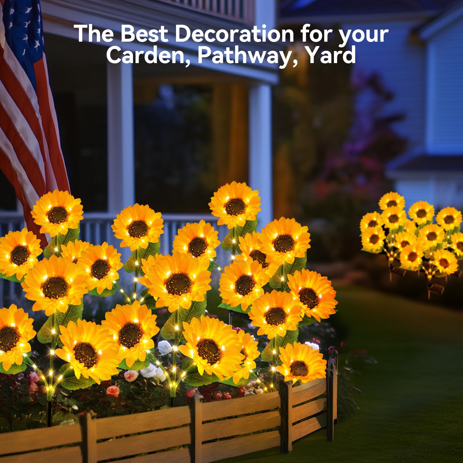 KOOPER Solar Lights Outdoor Decor - Upgraded 3 Pack Solar Garden Lights with 9 Sunflower Lights, Waterproof Solar Outdoor Lights Auto ON/Off Solar Decorative Lights for Garden, Patio, Yard