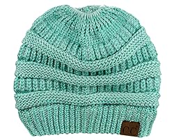 C.C BeanieTail Soft Stretch Cable Knit Messy High