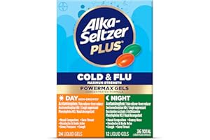 Alka-Seltzer Plus Power Max Cold & Flu Day+Night Medicine: Cough Suppressant, Cold and Flu Medicine For Adults and Children 12 Years and Older, 36 Count, Packaging May Vary