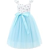 Flofallzique Girls Tulle Dress Summer Floral Wedding Birthday Easter Casual Toddler Tea Party Dresses