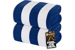 White Classic Stripe Cabana Beach Towels Oversized 2 Pack, Cotton Bath Towel Large - Luxury Plush Thick Hotel Swim Pool Towels for Adults Super Absorbent Quick Dry - 35x70 Mild Navy Blue | 2 Pack