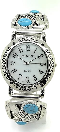 Amazon Wincci メンズ レディース 35mm ターコイズ ウエスタン ストレッチ 伸縮性 バンド ファッションウォッチ ストーン付き レディース腕時計 腕時計 通販