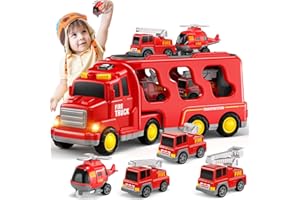 Bennol 5-in-1 Fire Trucks Toy Set for Boys Age 1-3 3-5, Fire Car Truck for Toddlers 1 2 3 4 5 6 Years Old, Christmas Birthday Gift Car Sets with Light Sound